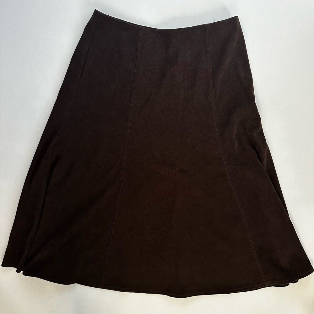 JM Collection Womens Faux Suede Flare Skirt Sz 10 Brown Cottagecore Boho